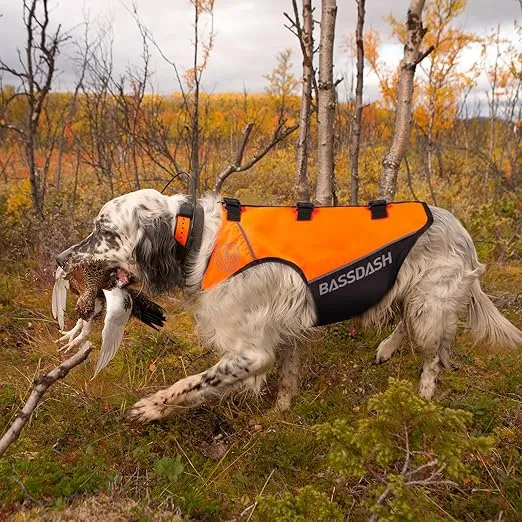 BASSDASH Dog Safety Vest Lightweight Water Resistant Chest Protection Blaze Orange Reflective High Visibility for Hunting Outdoor