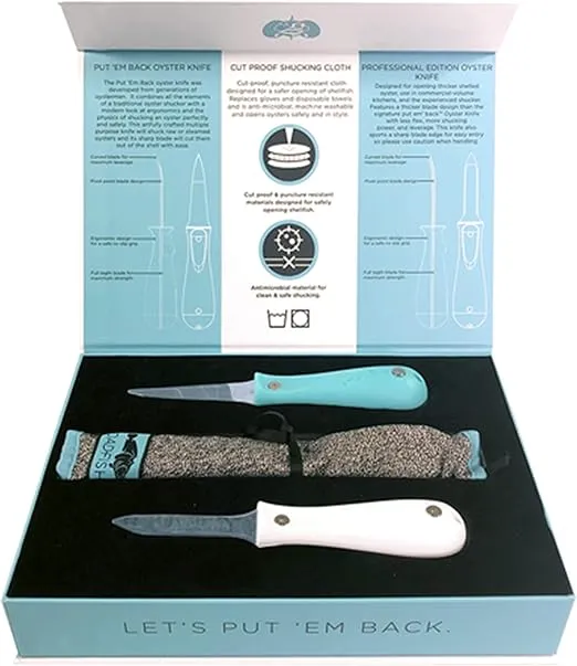 Toadfish Oyster Shucker's Bundle, Oyster Knife Shucker Set - Oyster Shucking Knives & Cut-Resistant Shucking Cloth, Seafood Opener Kit Tools Gift