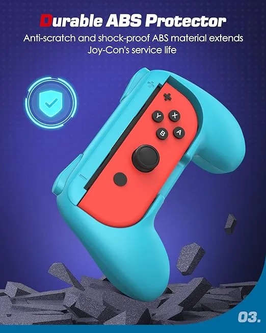 MoKo Grip for Nintendo Switch OLED Model Joycon & Switch Joy-Con, [2-Pack] Ergonomic Hand Grip Controller Handle Kit Compatible with Nintendo Switch/Switch OLED 2021 Joy Cons Controllers, Red and Blue