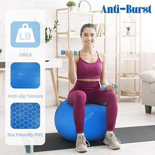 Anti-Burst and Slip Resistant Exercise Ball Yoga Ball Fitness Ball Birthing Ball with Quick Pump, 2,000-Pound Capacity, Multiple Colors and Sizes