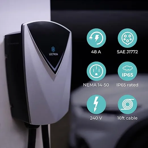 Lectron Electric Vehicle Charging Station (WiFi) 48 Amp with App Control - Powerful Level 2 EV Charger (240V) with NEMA 14-50 Plug/Hardwired - V-Box Pro Compatible with All J1772 EVs