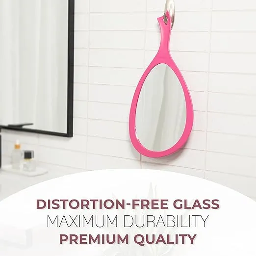 Zadro Salon Professional Extra Large Hand Mirror with Handle, 10" W x 19" L, Multi-Purpose Oval Handheld Mirror with New Distortion-Free Reflection (1, Bright Pink, Large (Pack of 1))