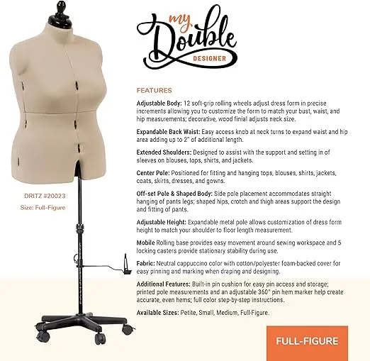 Dritz My Double Designer Adjustable Dress Form, Full-Figure, Ivory