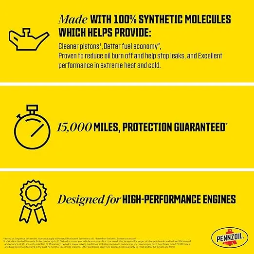 Pennzoil Platinum High Mileage Full Synthetic 5W-20 Motor Oil, 5 Quart (3 Pack)