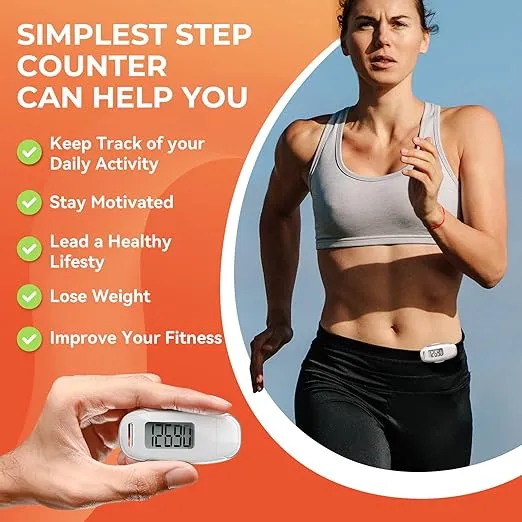 3D Pedometer for Walking, Simple Walking Step Counter with Removable Clip and Strap, USB Rechargeable Step Tracker with Backlight, Accurate Step Counter for Men Women Kids Seniors