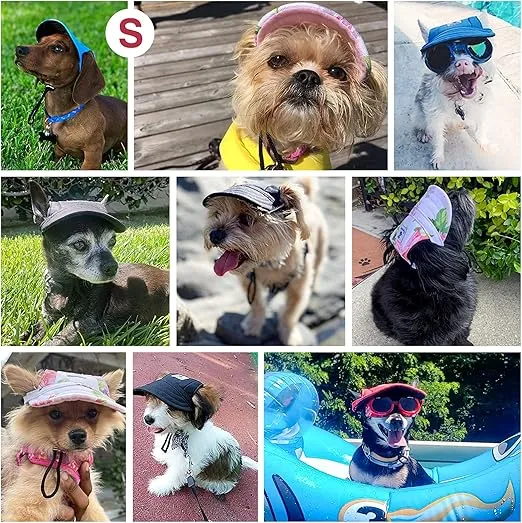 Pawaboo Dog Baseball Cap, Adjustable Dog Outdoor Sport Sun Protection Baseball Hat Cap Visor Sunbonnet Outfit with Ear Holes for Puppy Small Dogs, Medium, Blue