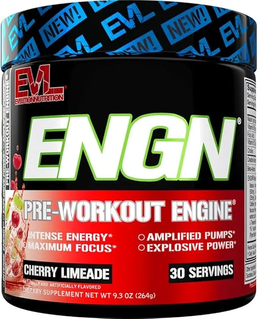 EVL Intense Pre Workout with Creatine - Pre Workout Powder Drink for Lasting Energy Focus and Recovery - ENGN Energizing Pre Workout for Men with Beta Alanine Caffeine and L Theanine - Cherry Limeade