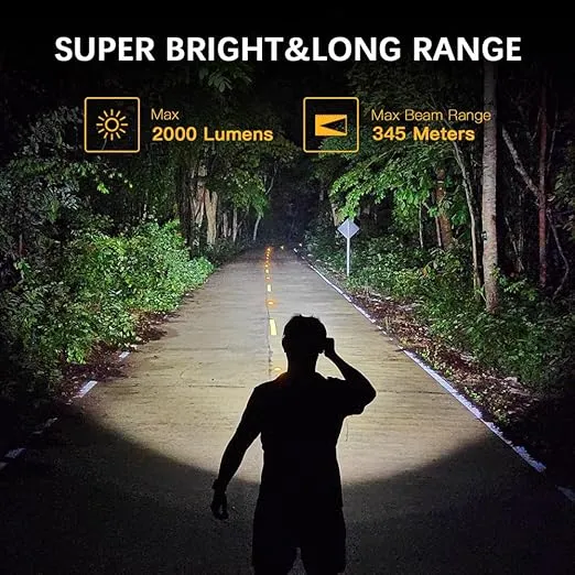 Wurkkos FC12 Tactical Flashlights High Lumens, 345M Long Range Rechargeable Flashlights, 2000Lumens Super Bright Led Flash Light,IP68 Waterproof Flashlight for Camping Hiking Fishing(Black)
