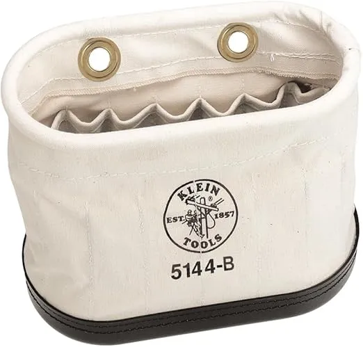 Klein Tools 5144B Canvas Bucket, Aerial Oval Tool Bucket with Polypropylene Bottom, 15 Interior Pockets