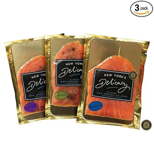 New York's Delicacy Smoked Salmon Nova - Spirits Gourmet Combo [3 x 4 Oz.] [1 x Natural + 1 x Whiskey & Honey + 1 x Gin & Tonic] - Most Awarded, Pre-Sliced, Fully Trimmed, Kosher, Gluten Free, High in Omega 3 - From Fresh 100% Natural Atlantic Salmon Fil