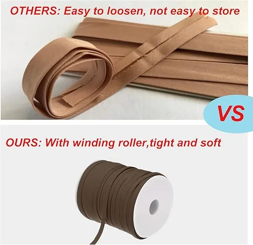 MECCANIXITY 1 Inch Double Fold Bias Tape Polyester Continuous Bulk Bias Tape for Sewing,Seaming Quilting Hemming Binding Crafts (Khaki 25 Yards)