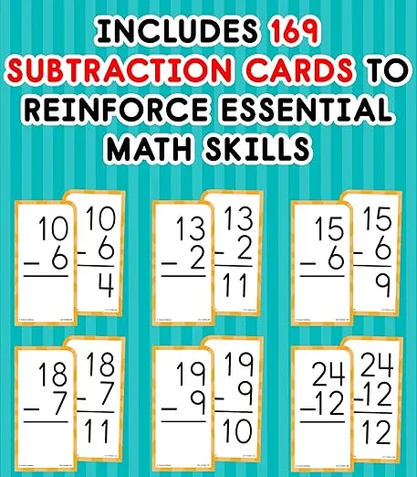 Carson Dellosa Subtraction Flash Cards 0 -12, Subtraction Facts Flash Cards, Kindergarten, 1st Grade, and 2nd Grade, Math Flash Cards for Kids 6+, Math Games for Kids