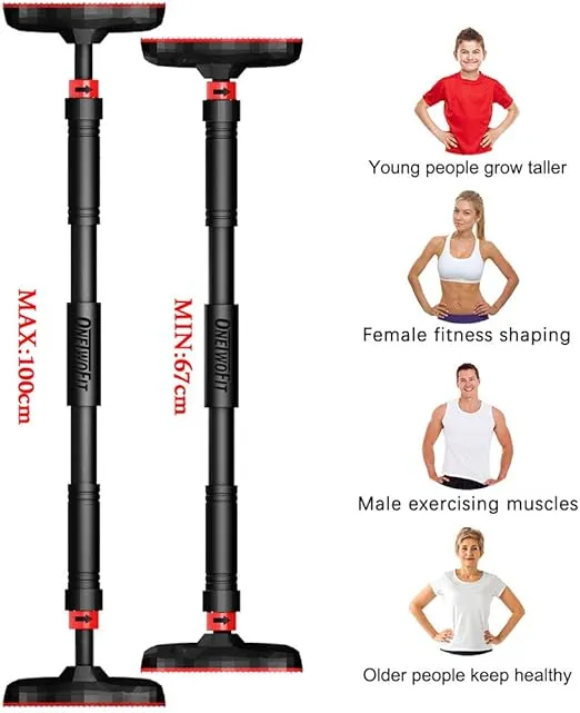 ONETWOFIT Pull Up Bar no Screws Doorway Chin Up Bar for Home Gym Adjustable to Doors with a Width of 27.5-35.4 Inches with Large Anti-Slip Mat and Safety Lock, Max Support for 330 lbs OT160