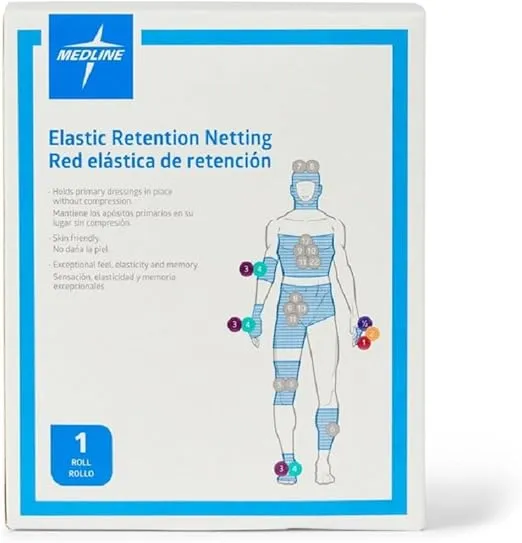 Medline Stretch Tubular Elastic Dressing Retention Net, Size 8,(31" x 25 yds), Ideal for Wound Care, Single Pack