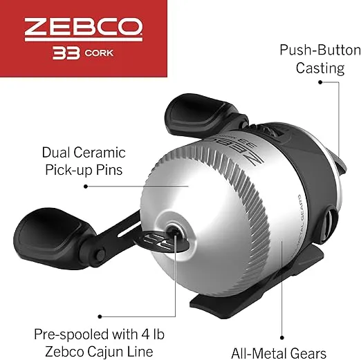Zebco 33 Cork Reel and Fishing Rod Combo, Graphite Rod with Cork Handle, QuickSet Anti-Reverse Fishing Reel with Bite Alert, Black