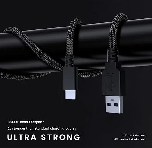 PWNAGE Ultra Custom Paracord Ultra Flexible USB C Cable for Gaming Keyboard, Mouse, Charging, Double-Sleeved Mechanical Keyboard Cable, 1.8M USB-A to USB-C, Black Color