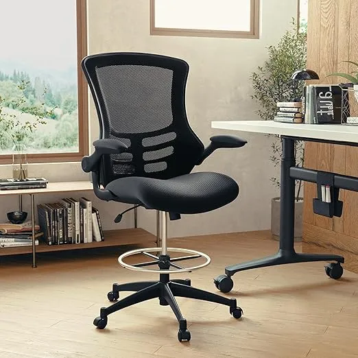 Flash Furniture Kelista Mid-Back Swivel Office Chair with Adjustable Seat Height, Ergonomic Mesh Desk Chair with Flip-Up Armrests, Black