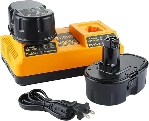 2Pack 4.5Ah 18V Battery Replacement for Dewalt 18V Ni-Cad/Ni-MH Battery DC9096 DC9099 DC9098 DW9095 DW9096 and Dual Charger DC9320 Compatible with Dewalt 18V XRP Battery Charger