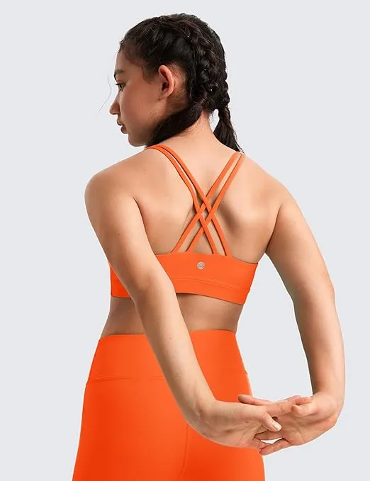 CRZ YOGA Girls Butterluxe Training Bra - Strappy Sports Bra Scoop Neck Yoga Bra for Teens Comfort Dance Crop Top