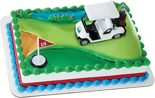 DecoSet® Heading for the Green Cake Topper, 2-Piece Toppers Set, Birthday Decorations for Golfers with Cart and Flag, White