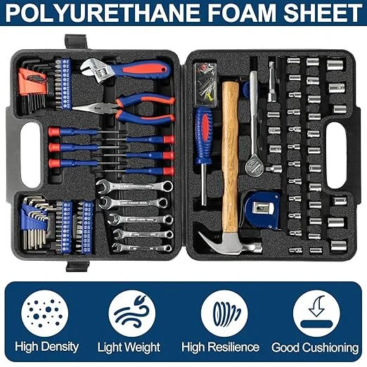 6 PCS Polyurethane Foam Sheets 16" L x 12" W x 1" T Packing Foam Inserts Cuttable Craft Foams Cushion Foams High Density Foam Pads for Case, Tool Box, Game Box, Camera, Jewelry, DIY Craft, Black