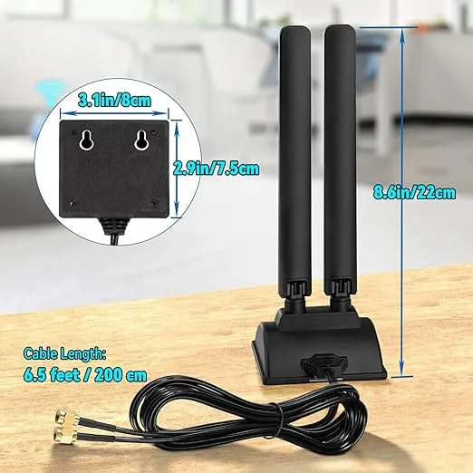 Eightwood WiFi 6E Antenna Tri-Band 2.4GHz 5GHz 6GHz RP-SMA WiFi Antennae Magnetic Base for Desktop PC Computer PCI-E WiFi 6E Bluetooth Card USB WiFi Adapter Wireless Router