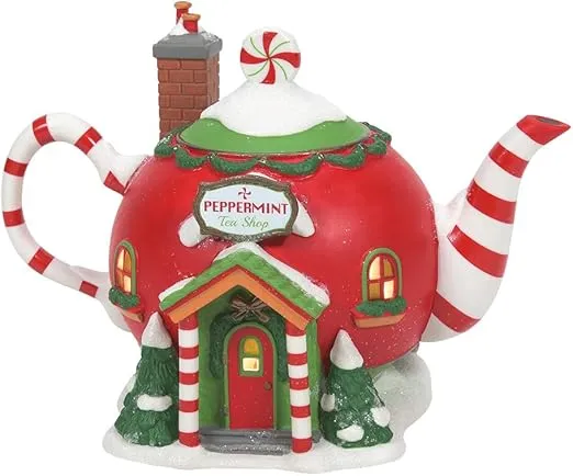Department 56 North Pole Village Peppermint Tea Shop Lit Building, 5.32 Inch, Multicolor