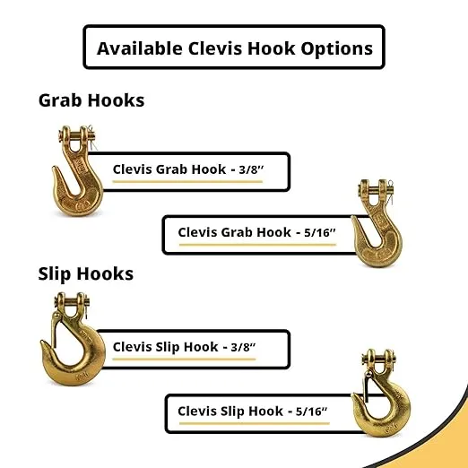 DC Cargo G70 Clevis Slip Hook with Safety Latch (Pack of 4) – 5/16 Inch Grade 70 Clevis Hooks – Heavy Duty for Trailer Truck Transport - 4,700 Lbs