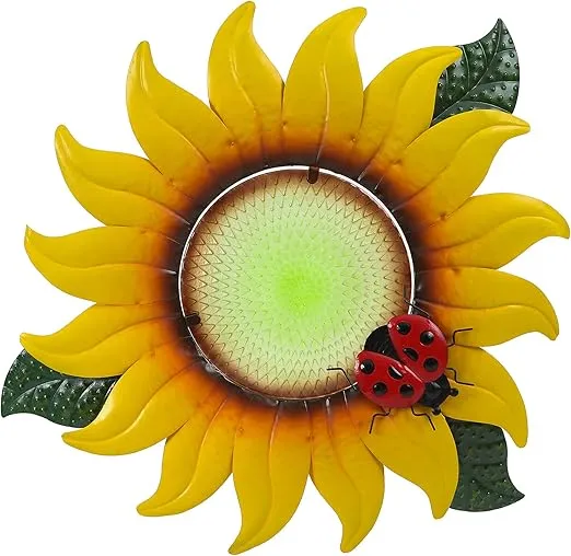 LuxenHome 26" Sunflower Outdoor Wall Decor, Metal and Glass Outdoor Wall Art, 3D Hanging Metal Wall Sculpture, Indoor Outdoor Use