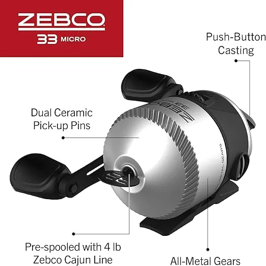 33 Micro Spincast Reel and 2-Piece Fishing Rod Combo, 4.5-Foot Rod with Bonus Tackle Pack, Quickset Anti-Reverse Fishing Reel with Bite Alert