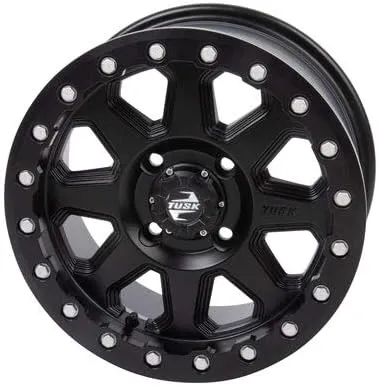 Four 30x10-14 Tusk TERRABITE Heavy Duty 8-Ply Radial UTV Tires mounted on Tusk UINTA Beadlock Wheels - For POLARIS applications - 4/156 bolt pattern - Includes Lug Nuts (5+2 Wheel Offset, Matte Black)