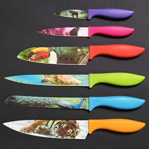 CHEF'S VISION Wildlife Knife Set-6-Piece Stainless Steel Cutting Knives Set for Kitchen with Stunning Animal Designs - Great Gift for Women or Men - Unique Kitchen Knife Set Gift for Nature Lovers
