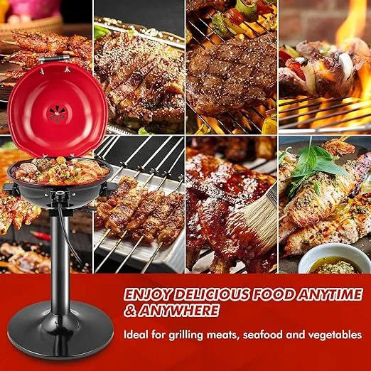 HAPPYGRILL 1600W Portable Electric Grill Outdoor BBQ Grill for 15-Serving, Electric Barbecue Grill for Indoor & Outdoor Use, Portable Stand BBQ Grill for Patio Balcony Kitchen Garden