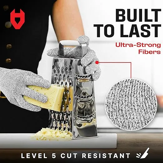NoCry Premium Cut Resistant Gloves Food Grade — Level 5 Protection; Ambidextrous; Machine Washable; Superior Comfort and Dexterity; Lightweight Protective Gloves; Complimentary eBook (3-pack)