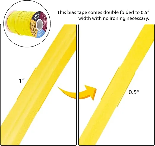 Mandala Crafts Double Fold Bias Tape for Sewing - 55 Yds Yellow Bias Tape Double Fold 1/2 Inch Hem Quilt Binding Yellow Seam Binding Tape - Fabric Piping Bias Binding Tape
