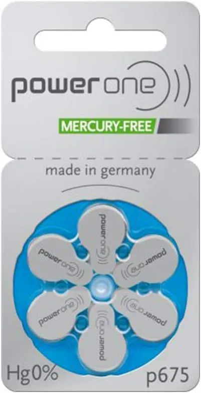 Power One P675 Hearing Aid Batteries No Mercury (6 Batteries)