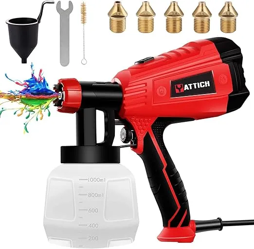 Paint Sprayer, High Power HVLP Spray Gun, with 5 Copper Nozzles & 3 Patterns, Easy to Clean, for Furniture, Fence, Car, Bicycle, Chair etc. YT-191
