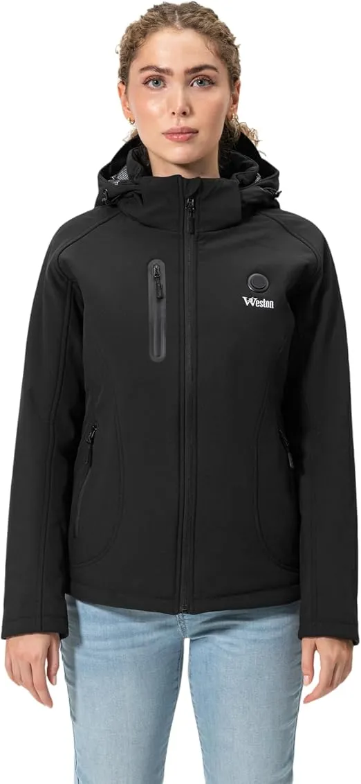 WESTON Heated Coat for Women with Battery - Adjustable, Rechargeable Electric Heated Jacket - Women’s Heated Hoodie (Black)