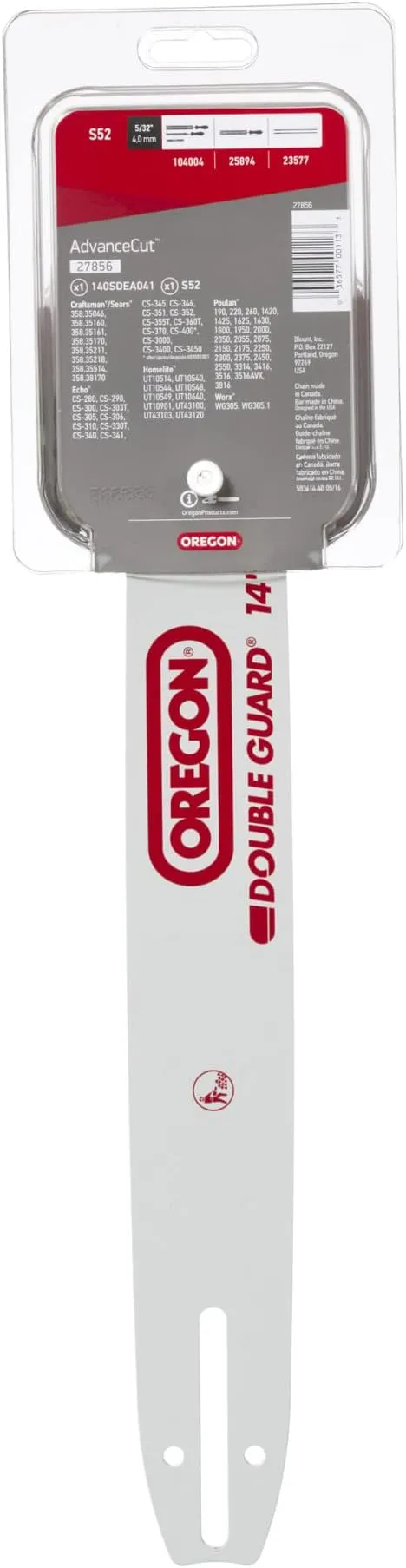 Oregon 27856 14-Inch Guide Bar and AdvanceCut S52 Chainsaw Chain Combo, Fits Echo, Craftsman, Homelite, Poulan and More