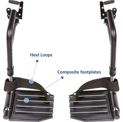 Invacare T93HCP Wheelchair Hemi Footrest with Composite Footplate and Heel Loop for Wheelchair, Pair