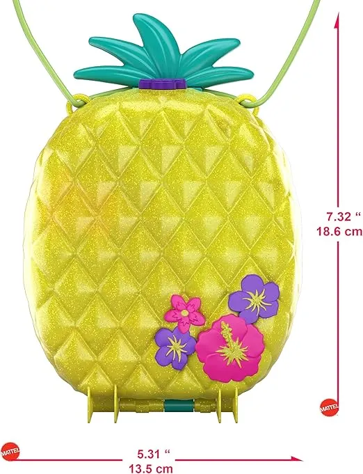 Polly Pocket Dolls & Accessories, 2-in-1 Travel Toy, Pineapple Purse Playset with Micro Polly & Lila Dolls