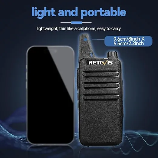 Retevis RT22 Walkie Talkies, Mini 2 Way Radio Rechargeable, VOX Handsfree, Portable, Two-Way Radios Long Range with Earpiece, for Family Road Trip Camping Hiking Skiing(2 Pack, Black)