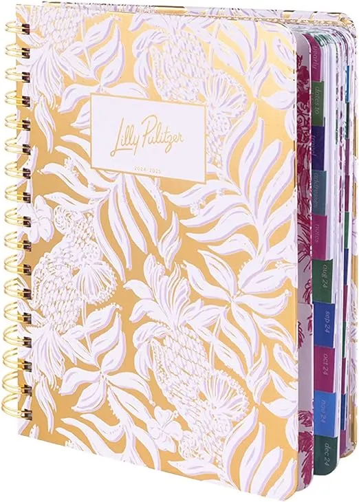 Lilly Pulitzer Large Planner August 2024-December 2025, Weekly Agenda & Monthly Calendar, Stickers, Pockets, Spiral Binding, Gold Metallic Bon Vivants