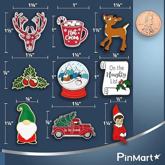 PinMart Christmas Lapel Pin - Naughty Elf 2 Piece Pin Set – Christmas Jewelry for Women and Men – Holiday Celebration Pin – Black Dye Plated Pins with Secure Clutch Backs