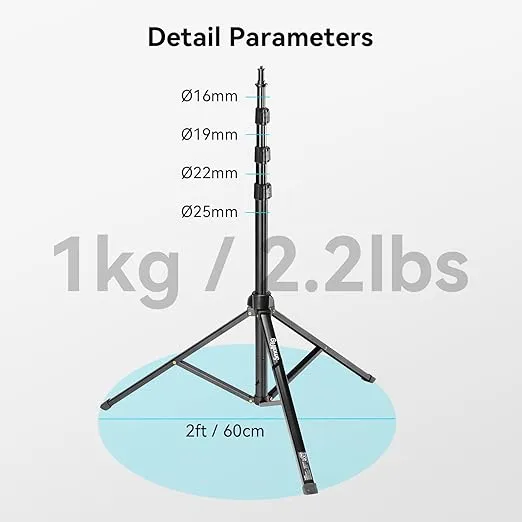 SMALLRIG RA-S200 Light Stand for Photography 78.7"/6.6ft/200cm, Lightweight Light Stand for Reflectors, Softboxes, Studio Lights, Umbrellas, Ring Light, Max Load 4kg-4379