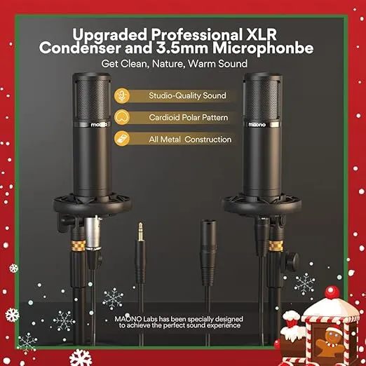 MAONO-MaonoCaster-Podcast Equipment Bundle for 2-includes All-in-one Audio Interface with Premium Mic Preamp, XLR Condenser Microphone, and 3.5MM Mic for Podcast Recording, Streaming, DJ (AME2 Duo)