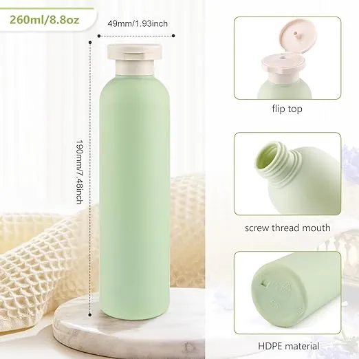 Wresty 4 Pcs Empty Green Squeeze Bottles With Flip Cap Refillable Plastic Travel Bottles Refillable Containers for Cream Lotion Shampoo Conditioner And More (260ml/8.7oz)