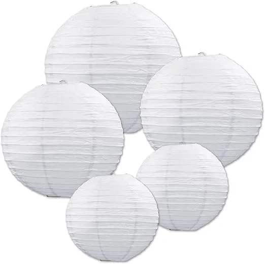 Beistle White Paper Lantern Assortment, Assorted Sizes, 5 Paper Lanterns In Package