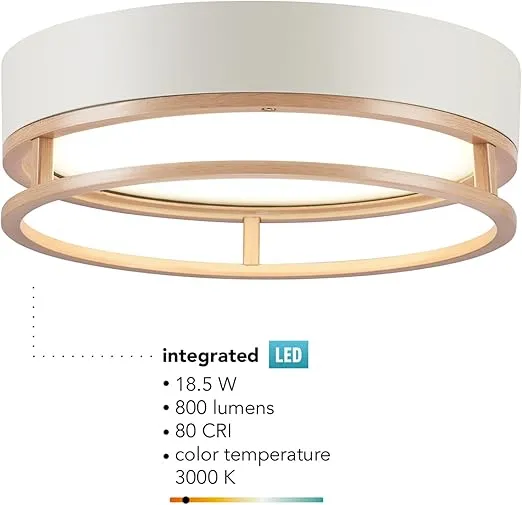 Globe Electric 66000038 18.5W LED Integrated Outdoor Indoor Flush Mount Ceiling Light, Matte White, Faux Wood Accent, Ceiling Light Fixture, Outdoor Light, Bedroom Light, Home Improvement, Porch Light