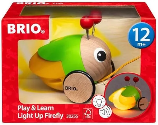 BRIO Infant Toddler 30255 - Pull Along Light Up Firefly - Wood Pull Along Toy with Light Up Function for for Kids Ages 1 and Up, Black